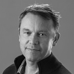 Black and white image of a white man