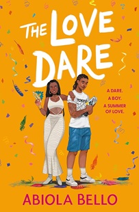 Book cover for THE LOVE DARE: title in white on orange above graphic of a Black boy and girl in white surrounded by confetti