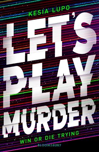 Book cover for LET'S PLAY MURDER: title in white on black with diagonal lines in green and pink