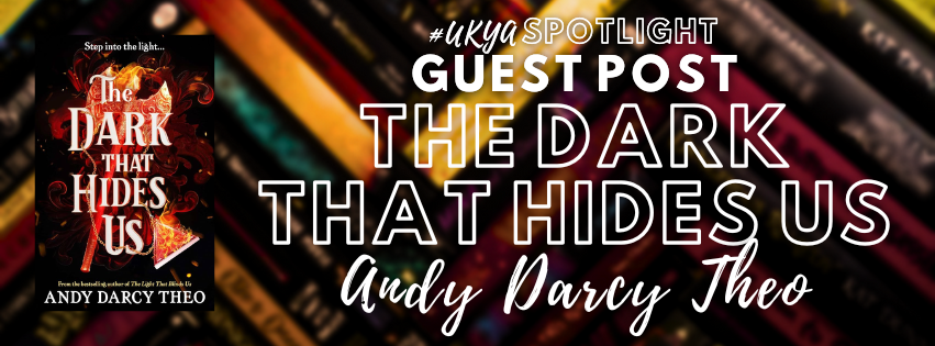 Title in white on maroon and gold book spines next to image of book cover