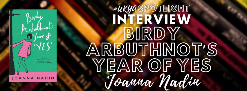 Title in white on red and gold blurred book spines next to image of book 