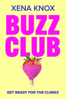Book cover for BUZZ CLUB: title in pink on cream with a pink-dipped strawberry