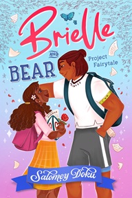 Book cover for PROJECT FAIRYTALE: title next to series title on illustration of a Black girl looking up at a Black boy