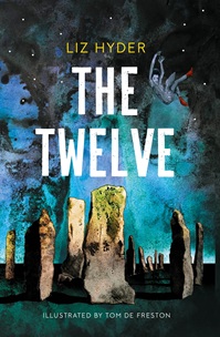 Book cover for THE TWELVE: title in white on water colour esque image of standing stones
