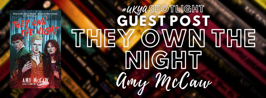 Title in white on black, red, and gold book spines next to image of book