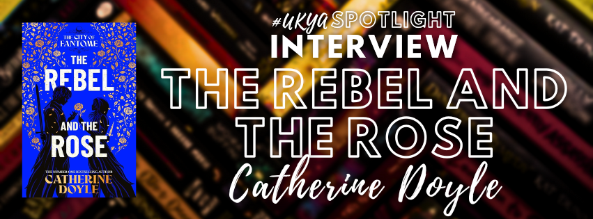 Title in white on black, red, and gold book spines next to image of book