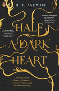 Book cover for HALF A DARK HEART: title in gold on dark greay