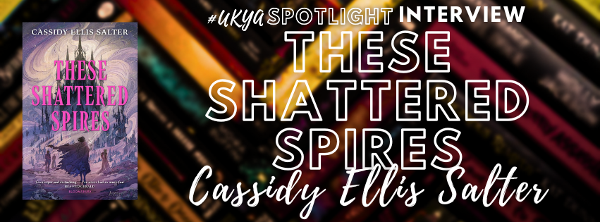 Title in white on black, red and gold book spines next to purple book cover