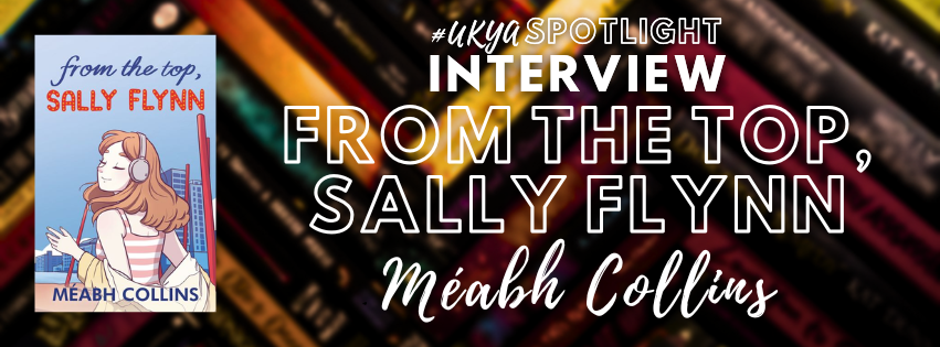 Title in white on blurred black, red, and gold book spines next to image of pale blue book cover