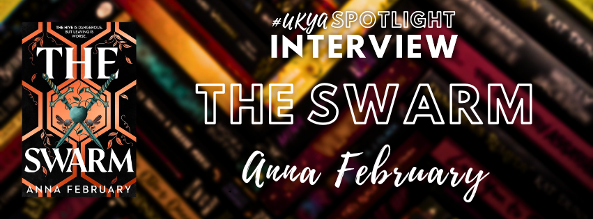 Title in white on blurred black, red, and gold book spines next to image of black and copper book cover