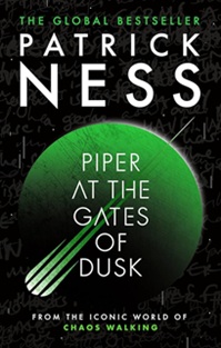 Book cover for PIPER AT THE GATES OF DUSK: title in white on green planet on black with a ship streaking across it